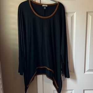 Tasha Polizzi Black Tunic with Brown Trim